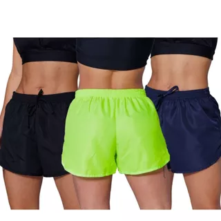 Kit 3 Short Tactel Feminino P ao Plus Size Moda Praia Clube Parque Tecido Leve