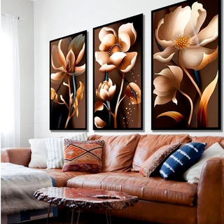 Quadro Decorativo 183x80 Grande Flor Abstrata Pintura Diamante Gold Para Sala Quarto