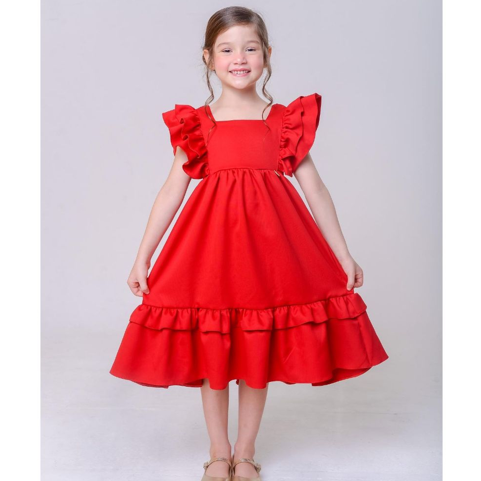 Vestido de Natal Infantil Princesa Vermelho Babadinho Festa Luxo ...