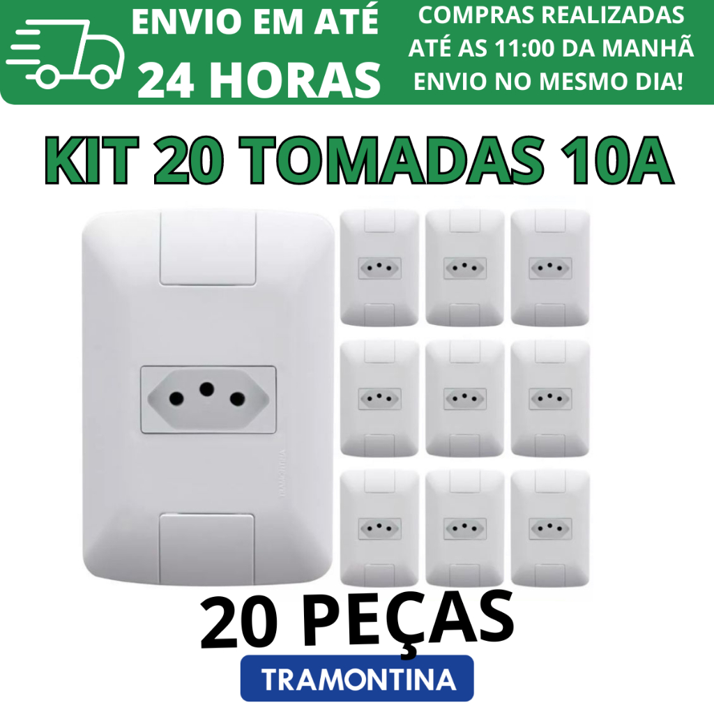 Kit Conjunto 20 Tomadas Simples 10A Tramontina Aria