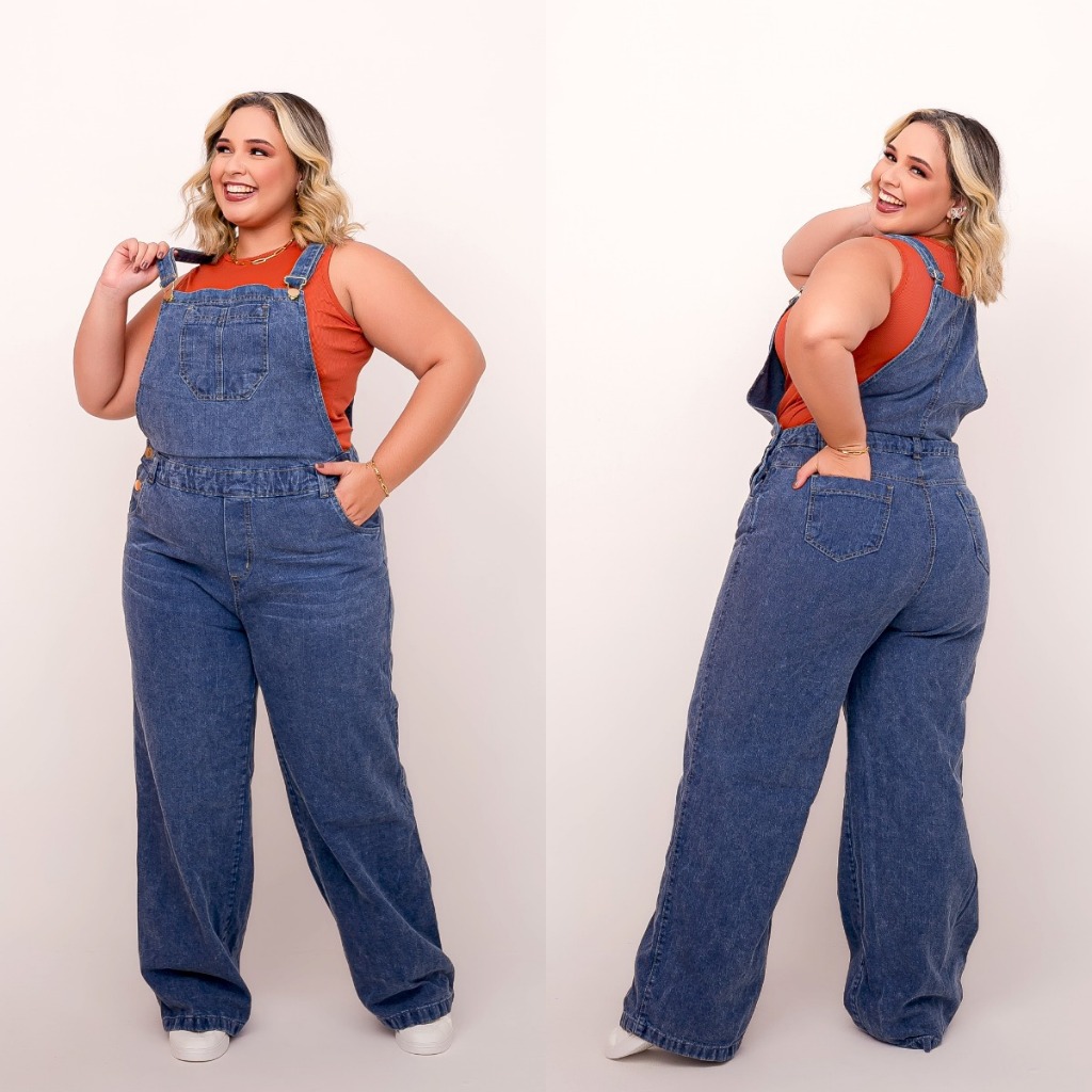 Macacão Jeans Feminino Jardineira Plus Size Short Jardineira Calça