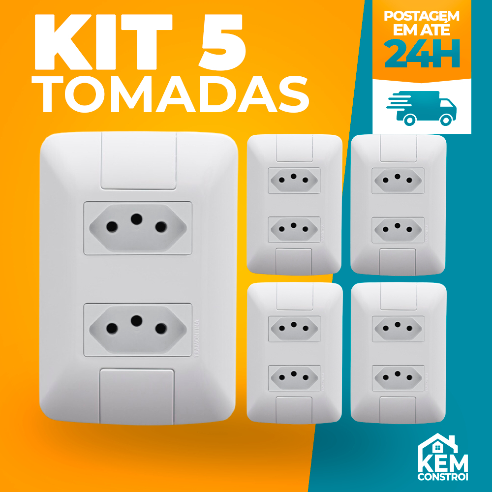 Kit com 5 tomadas 20 Amperes Conjunto Tomada Dupla 20A Tramontina Linha Aria