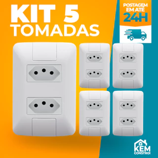 Kit com 5 tomadas 20 Amperes Conjunto Tomada Dupla 20A Tramontina Linha Aria