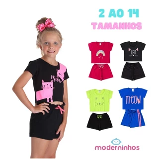 Kit Sortido 8 Peças de Roupas Infantil Menina 4 Blusas + 4 Shorts Kit 4 Conjuntos Infantis Menina