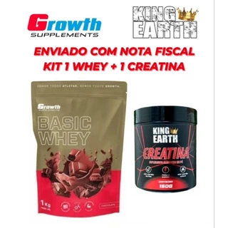 Kit 1 Basic Whey Growth + 1 Creatina 100% Pura King Earth