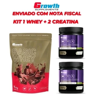 Kit 2 Creatina + 1 Basic Whey 1 Kg - Growth Supplements