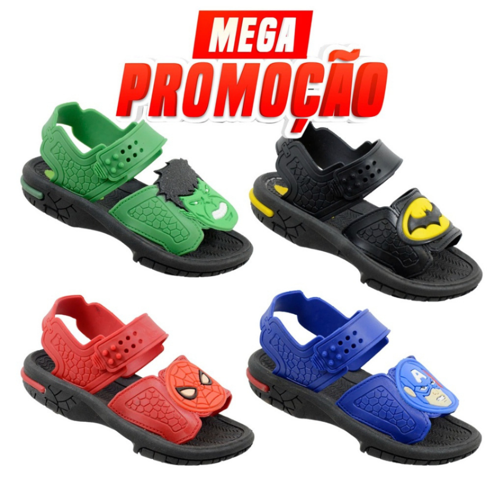 Papete Sandalia Super Herói Batman, Hulk, Homem Aranha, Capitão América, Felipe Neto Confortável Leve Escola Sandália - Entrega rapida