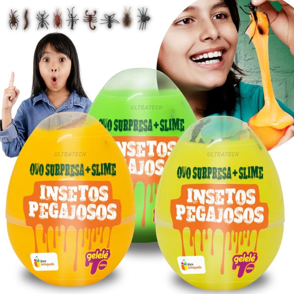 Kit Com 3 Gelele Slime Ovo Surpresa Insetos Pegajosos Diversão Garantida - ENVIO IMEDIATO - GELELÉ