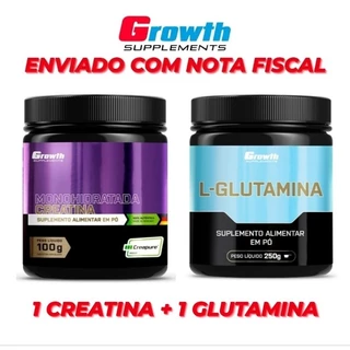 Kit 1 Glutamina 250g + 1 Creatina Growth (Creapure) 100g. - Growth Supplements
