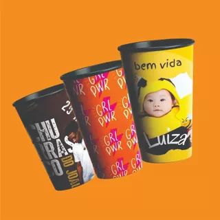Kit Copos Eco Acrílico Label 300ml Impressão 360 Full HD para Festa, Aniversário, Casamento