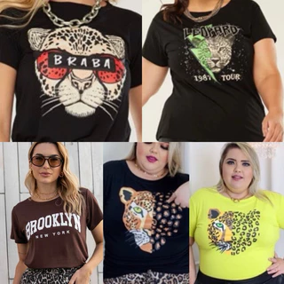 T-shirt Feminina Camiseta Blusa Plus Size Tendência Moda Blogueira Estampadas