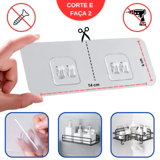 Kit de Gancho Adesivo Transparente para Prateleira de Banheiro Cozinha Multiuso de Parede Á prova D'água