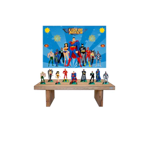 Kit Display Liga Da Justiça 8 De Mesa+ Painel 1,00x0,70 Para Festa