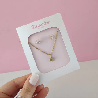 Embalagem para conjunto brinco e colar presenteavel personalizada com logo