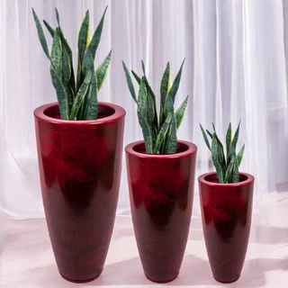 Kit 3 Vasos para plantas coluna Ibiza Mármorizado Brilhante Polietileno PremiumPP, P, M com prato coletor