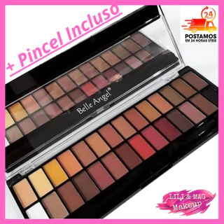 Paleta de Sombra 28 Cores B013-1 Marrom Matte e Pincel - Belle Angel