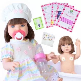 Boneca Reborn Bebê Realista Em Silicone Vestido Listrado Com Kit Envio Imediato