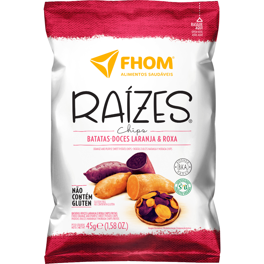 - Batata Doce Laranja e Roxa Raízes Chips 45g Vegano Sem Glúten FHOM ...