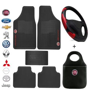 Kit Automotivo Completo Tapete 5 Peças + Capa de Volante + Lixeira