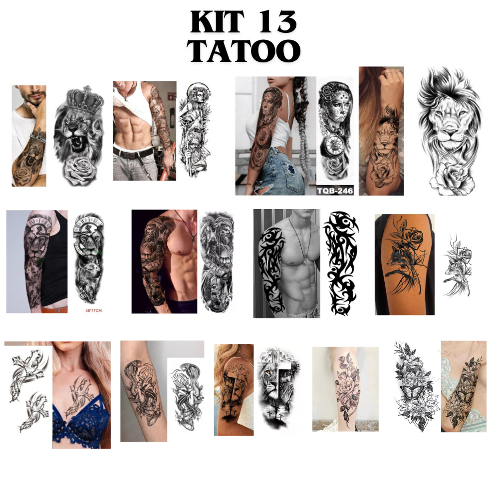 Kit 13 Tatuagens Temporária Tattoo Fake a Prova D'água Unisex Realistas 3D Festa Social Imperio