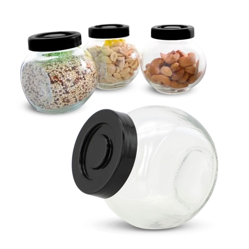 Kit 4 Porta Tempero Condimento Pote De Vidro 280 ML Baleiro Jogo Cozinha Decoração