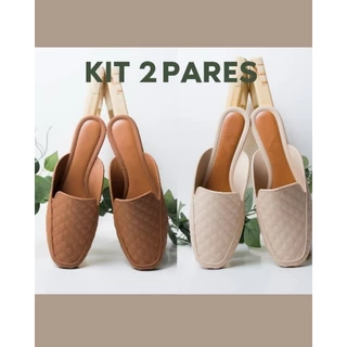 Kit 2 pares mule feminino blogueira