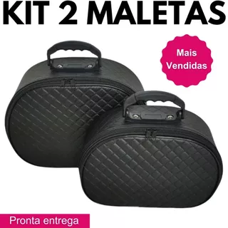 Kit 02 Maleta Frasqueira Necessaire Para Viagem Maquiagem Esmaltes Meia Lua Preta