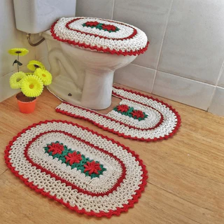 Tapete De Crochê Jogo De Banheiro 3 Peças Kit Flor Artesanal