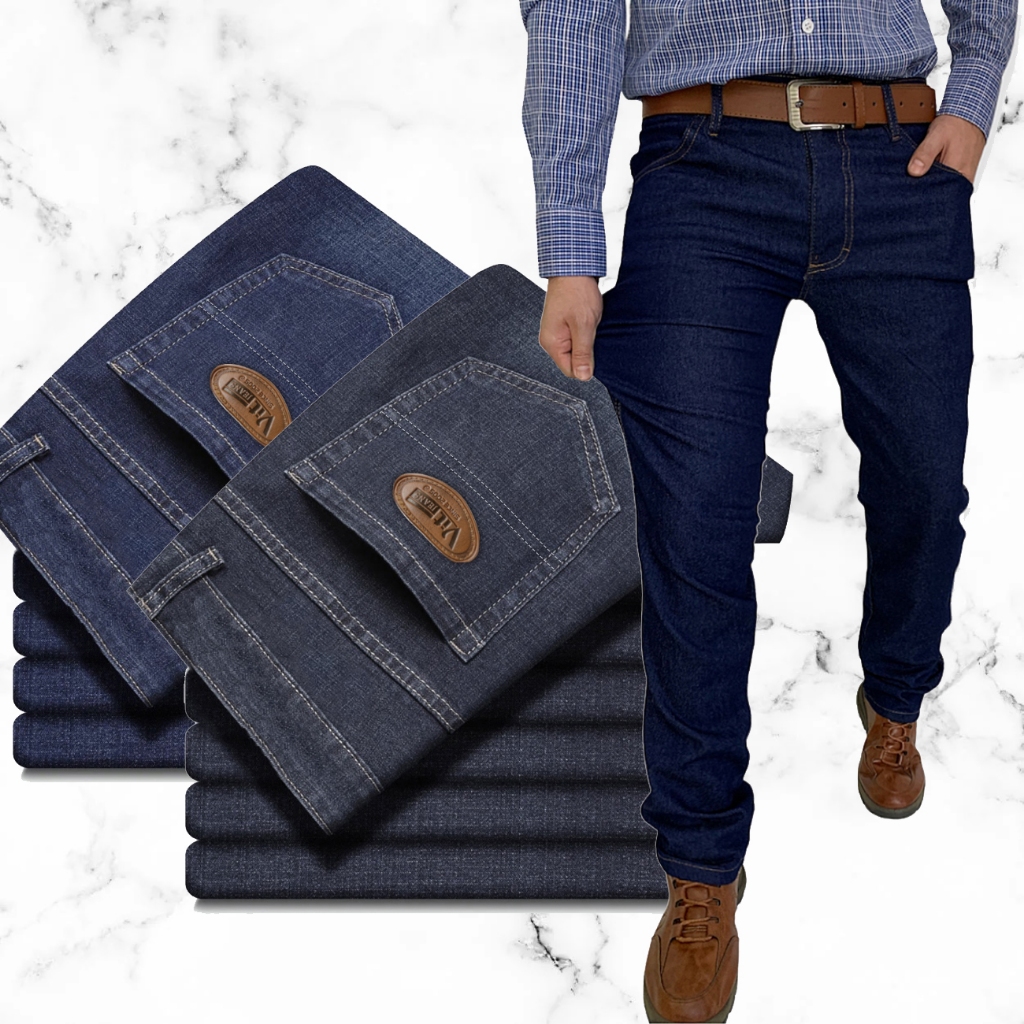 Calça Jeans Masculina Com Elastano Para Trabalho Tradicional Corte Reto Reforçada Reta Básica Lycra