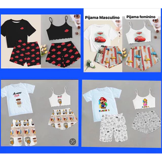 kit casal pijamas baby doll roupa de dormir personagens