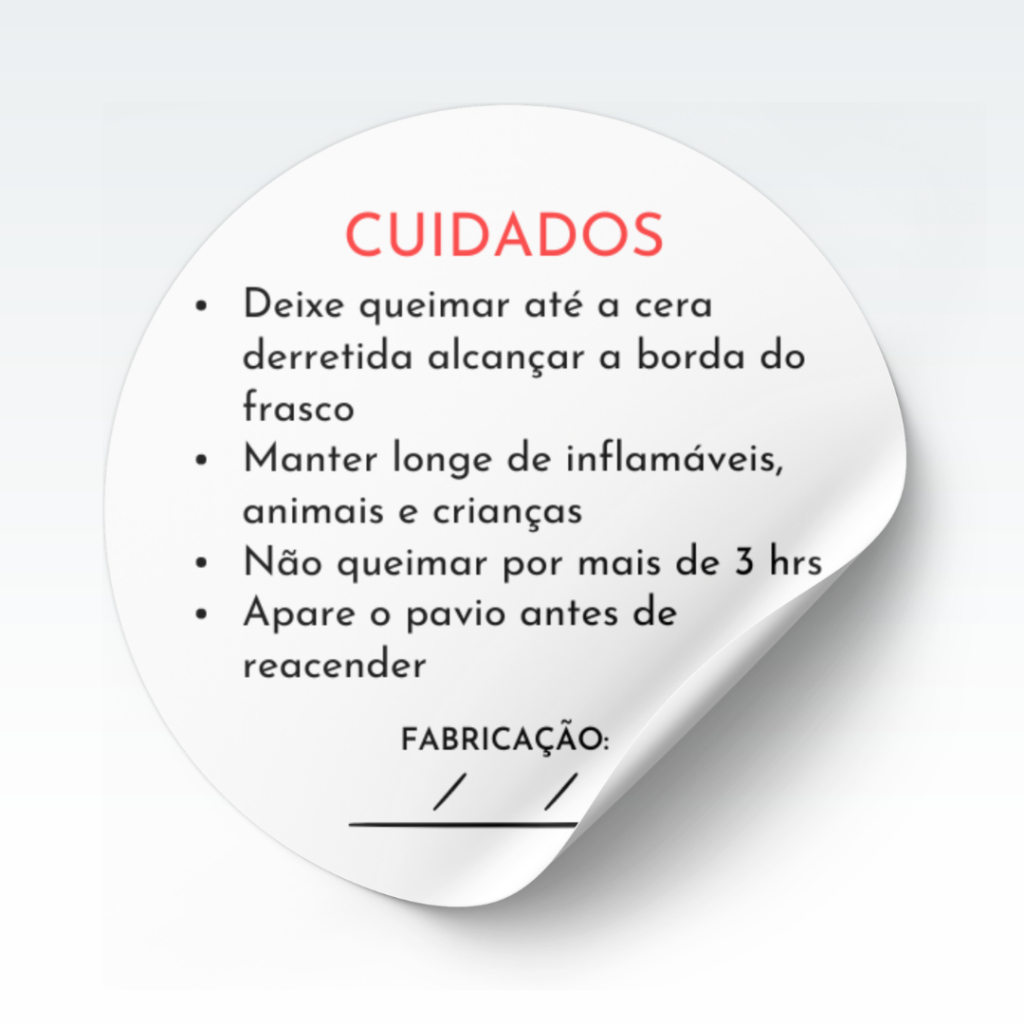 Rotulo adesivo etiqueta adesiva para cuidados com sua vela 100 Und