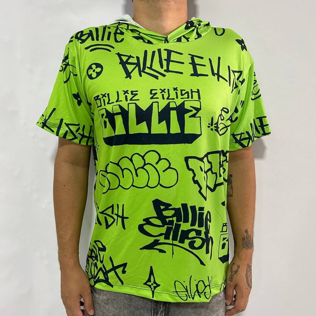 Camiseta t-shirt Billie eilish todos os nomes em arte grafite