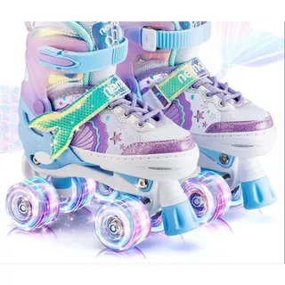 Patins 4 Rodas ARCO ÍRIS Com Luz De Led E Glitter Top