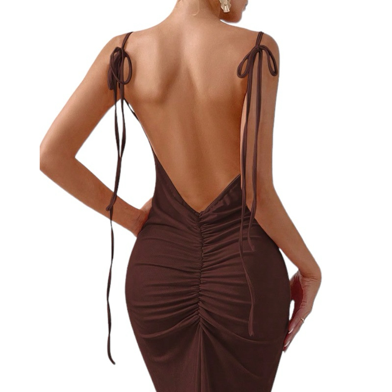 Vestido Curto SUPLEX Drapeado Bumbum Costa Nua Alça Regulagem Moda