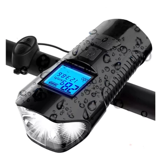 Lanterna Farol Bike Sinalizador Led Buzina Com Velocímetro