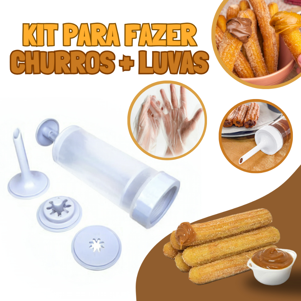 Máquina de Fazer Churros Manual Fácil Caseiro + Luvas Descartaveis Kit ...
