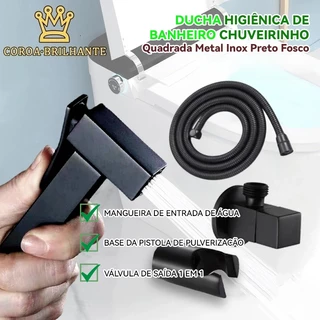 Ducha Higiênica De Banheiro Chuveirinho Quadrada Metal Inox Preto Fosco