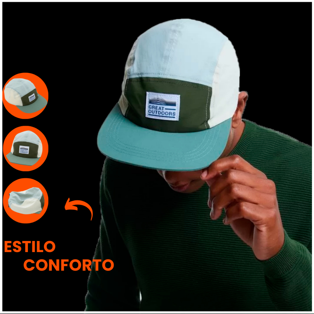 Boné 5 Panel Verde de Microfibra com Recortes e Bordado Frontal – Strapback Anth Co - Fitão Pichação