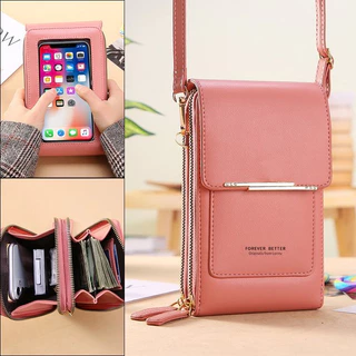 Bolsa para telefone celular com tela sensível ao toque Mini Bolsa Flip Crossbody Moda Pu Carteira Vertical com Slot para Ombro de Cartão