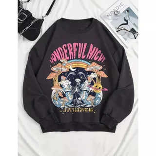 Moletom Careca Wonderful Night (FRENTE) Gola Redonda Casaco Feminino Masculino Flanelado Unissex Inverno Frio Algodão Blusa