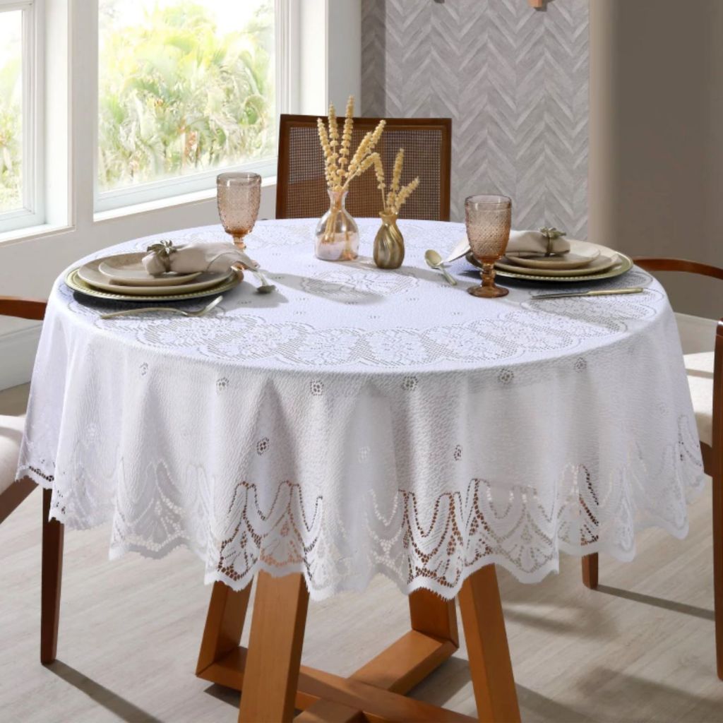 Toalha de Mesa Redonda Renda Premium 180cm Para Cozinha ou Sala de ...