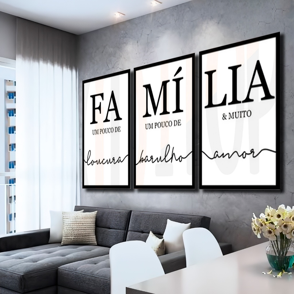 Kit 3 Peças Quadro Decorativo Mdf de Parede Família Lar União Amor ...