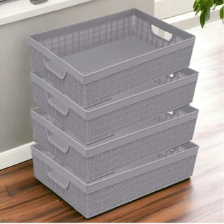 Kit 4 Cestos Organizadores 5,2 Litros Multiuso Lavanderia Armário Cozinha Multiuso Plástico Rattan
