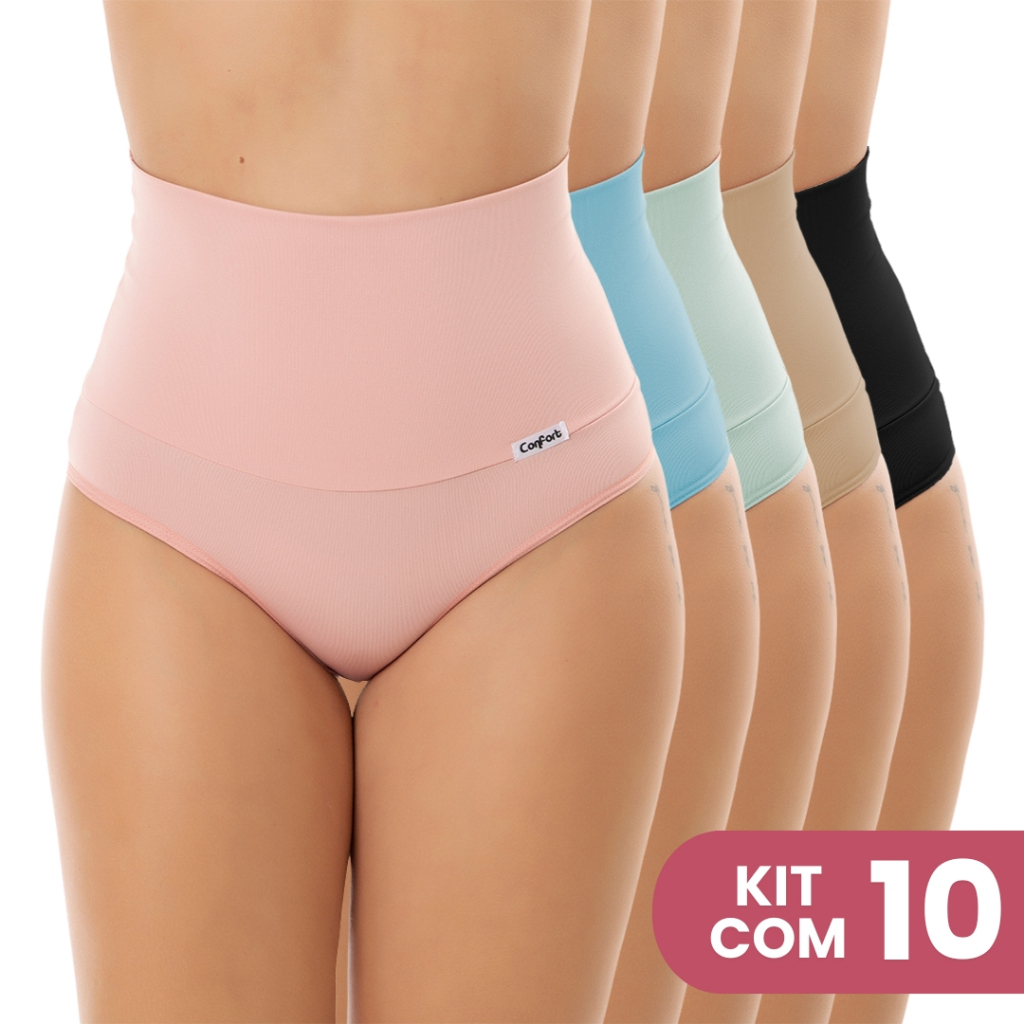 kit 10 Calcinhas Cós Alto Aperta Barriga Maternidade Modeladora ...