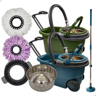 Mop Giratório Cesto Inox Com Rodas 16L Refil +3 Refis Para Limpeza Esfregão INMA Esfreguette 360