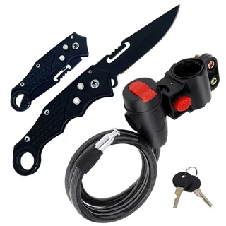 Trava Cabo De Aço Cadeado Bike Moto Com Chave + Faca Canivete Com Trava Automático Acampamento Pesca