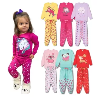 Kit 4 Peças Pijama Infantil Menina Manga Comprida Tamanho 1 ao 10 Atacado