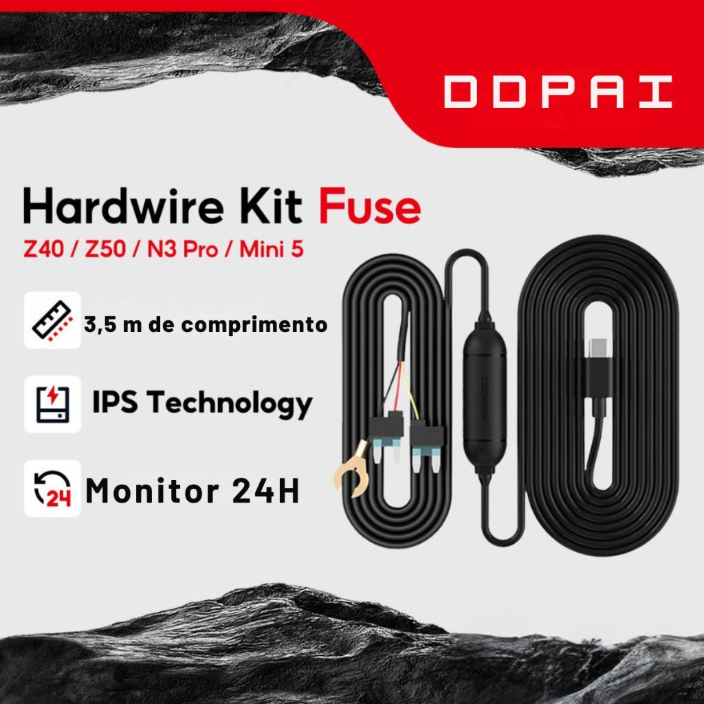 Kit de fiação DDPAI Fusível versão global N3 e Z40 e Mini kit de fiação para monitor de estacionamento 24 horas para Câmera Automotiva