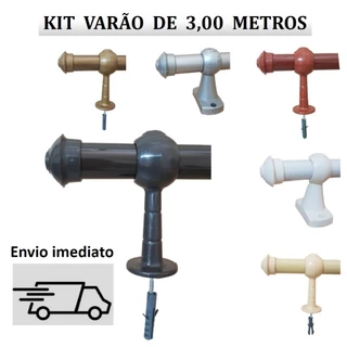 Kit Varão de ferro com 3 Metros de 28 mm (grosso) Para Cortinas