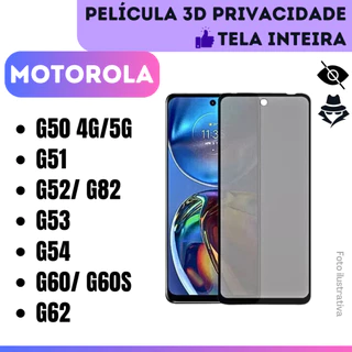 Película de Vidro 3D Privacidade Para Motorola Moto G50 / G51/ G52 / G53 / G54 / G60 / G60s / G62